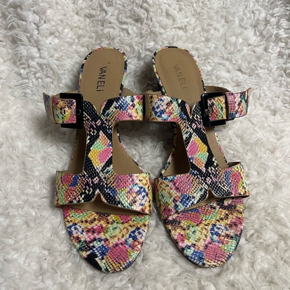 Vaneli Colorful Synthetic Snake Print wedge Sandals adjustable side buckle SZ11M